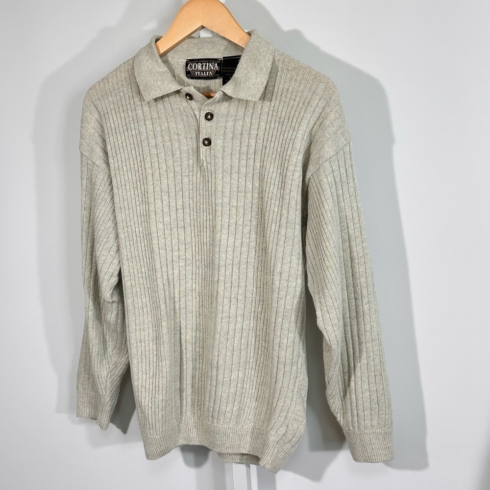 90’s Cortina Italia Ribbed Knit Polo Sweater Italian Minimal Quiet Luxury